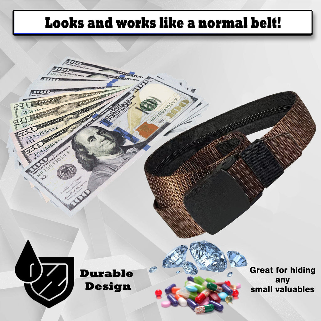 Realistic Belt Diversion Safe - Discreet Brown Belt with a Secret compartment to Stash Money, Jewelry, or Pills