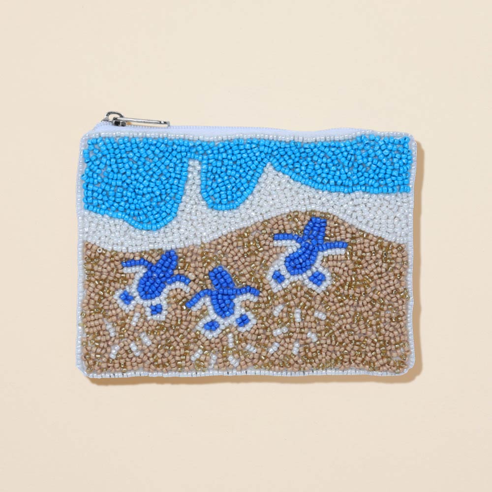 Beach Sea Turtle Seed Beaded Mini Pouch Bag