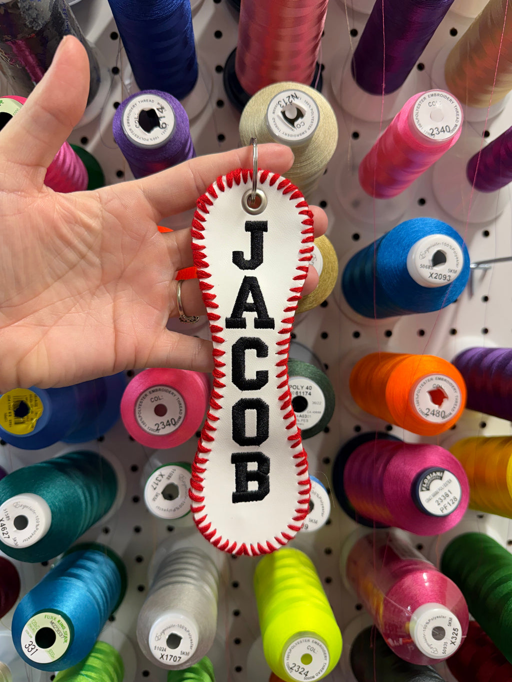 Personalized Embroidered Baseball or Softball Bag Tag | Keychain