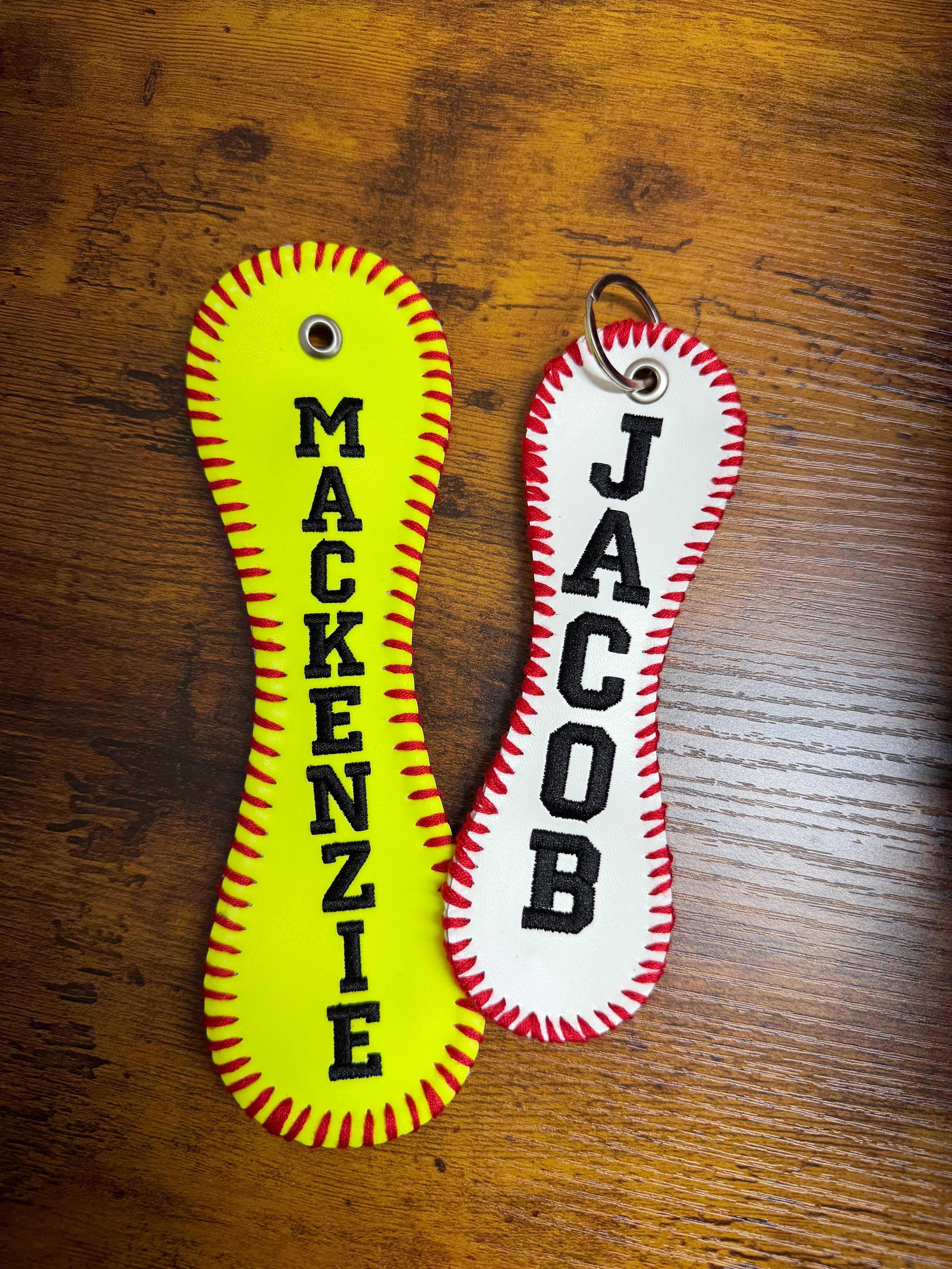 Personalized Embroidered Baseball or Softball Bag Tag | Keychain