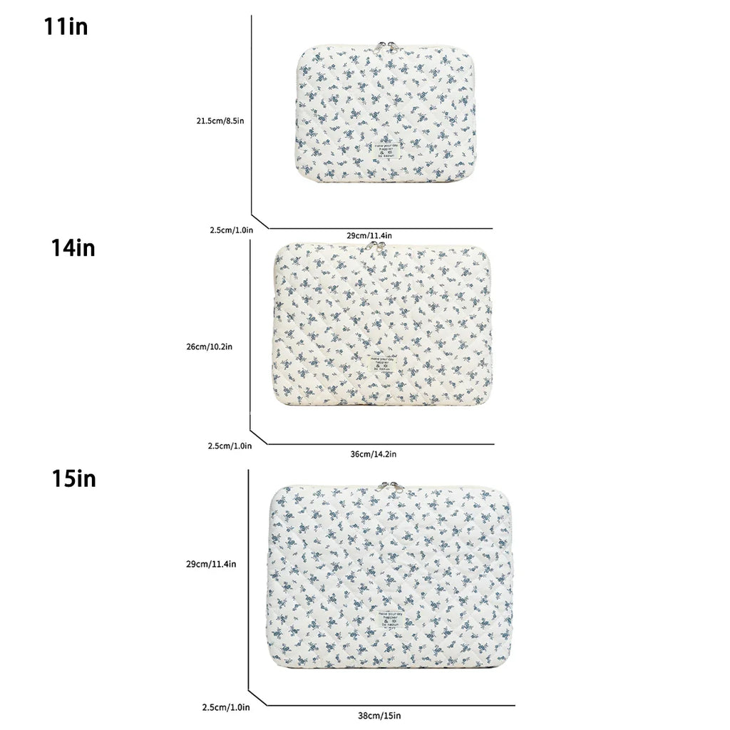 Chic Quilted Flower Print Laptop Sleeve – 11/13/15-Inch (28/33/38 cm) Padded Protective Case for Women & Unisex
