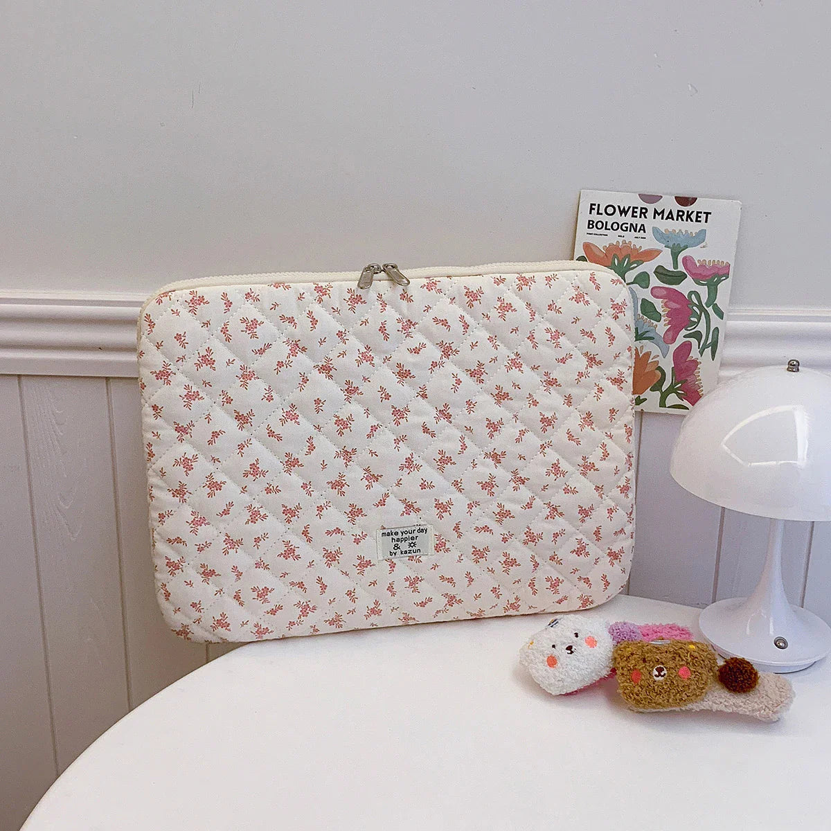 Chic Quilted Flower Print Laptop Sleeve – 11/13/15-Inch (28/33/38 cm) Padded Protective Case for Women & Unisex